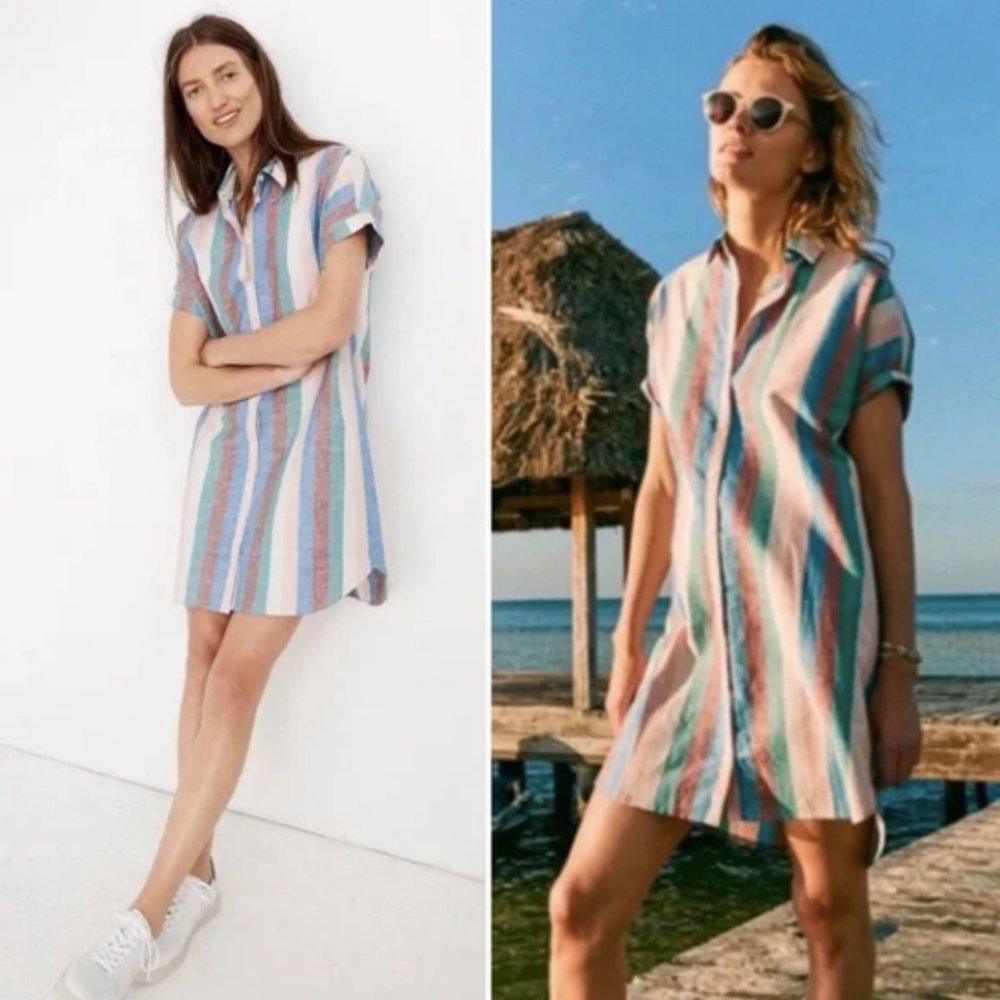 Madewell Linen Central Shirtdress in Flagstaff Stripe